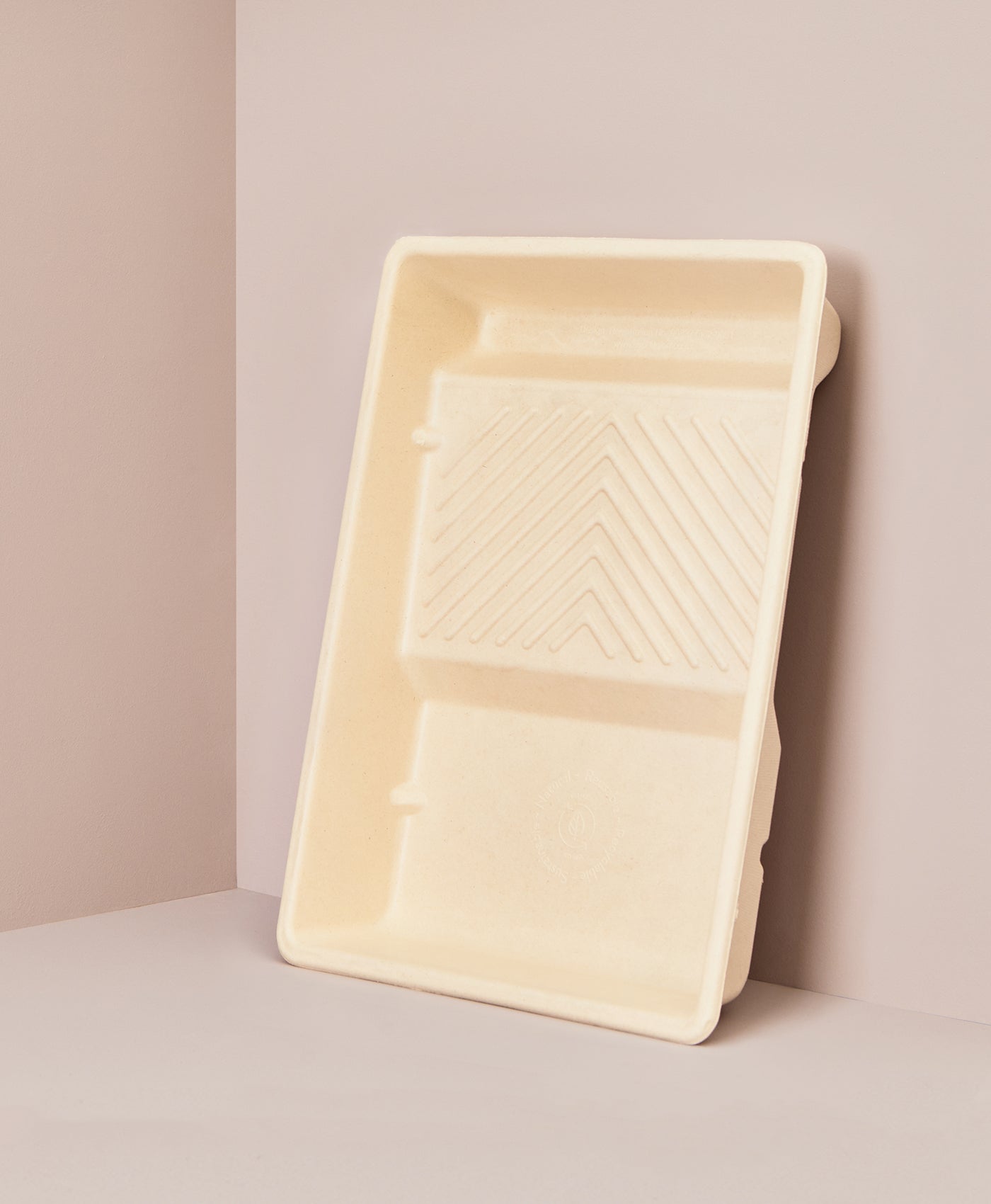 Mylands eco paint tray made from sugarcane on a light pink background