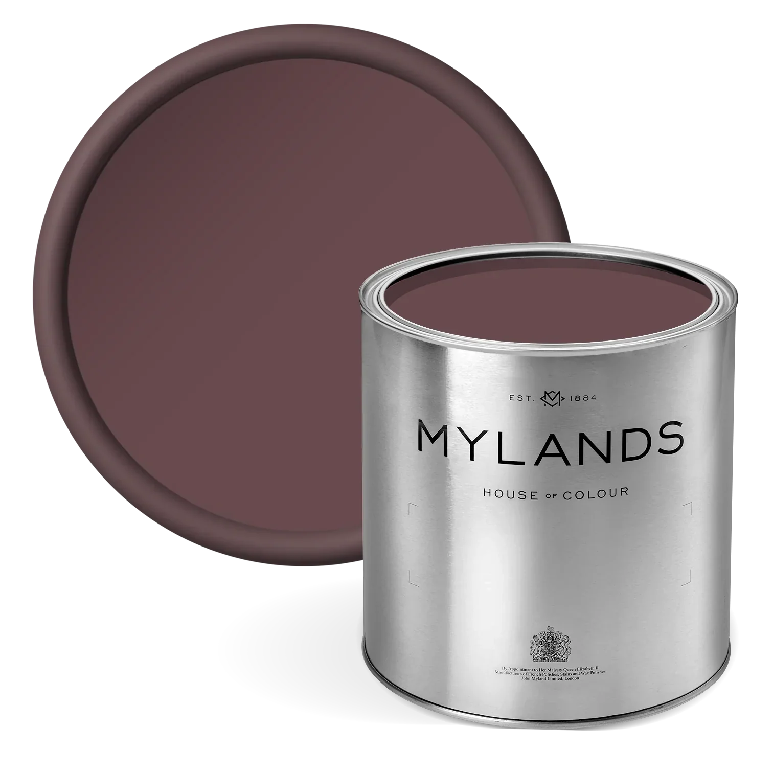Rothschild Street™ No.296 - brown magenta Mylands paint can with a colour swatch