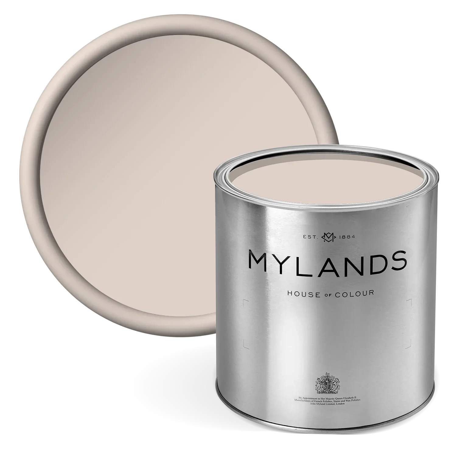Threadneedle™ No.262 - pale pink paint - Mylands paint can with a beige colour swatch