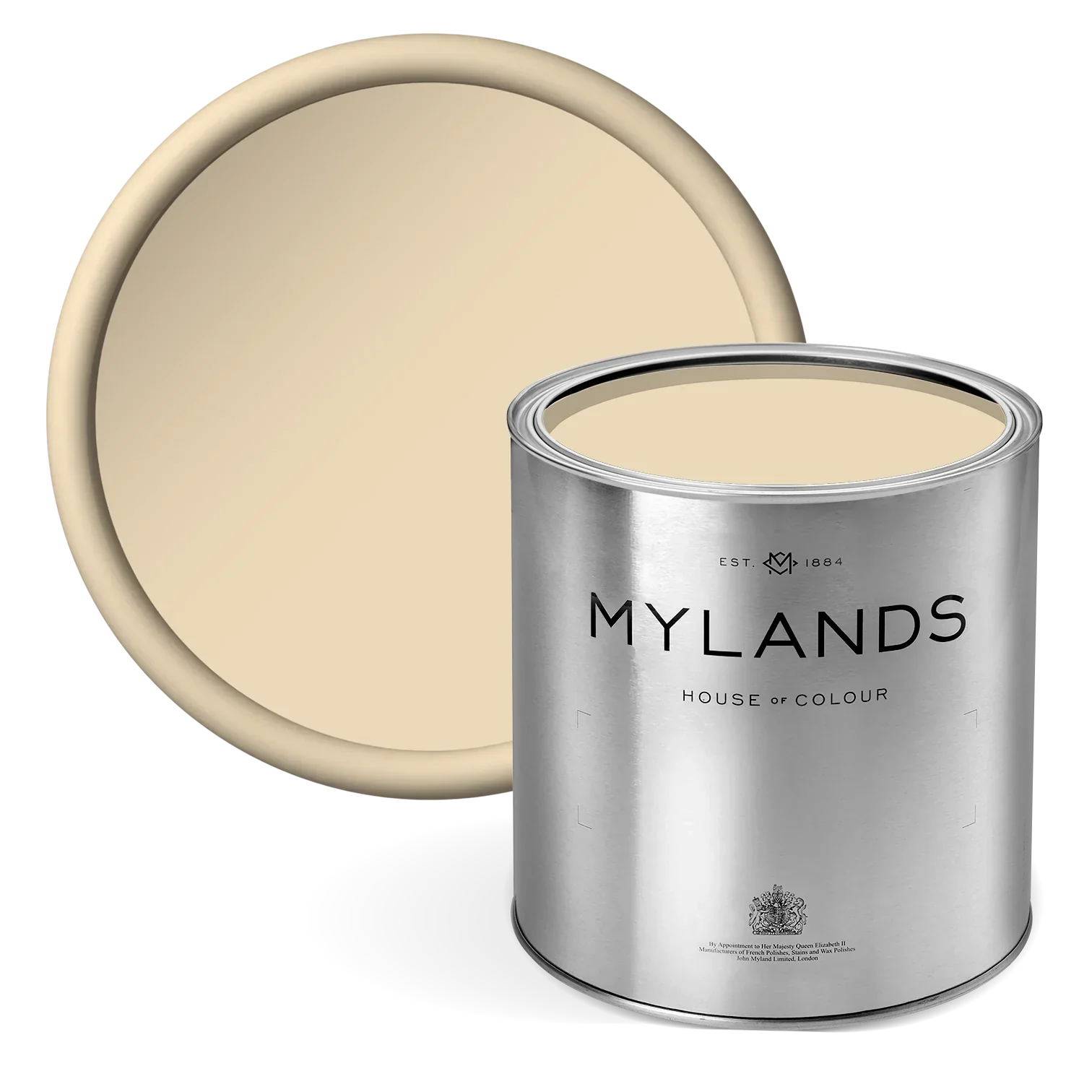 Walbrook™ No.142 - Light cream paint - Mylands paint tin with a sample of beige paint