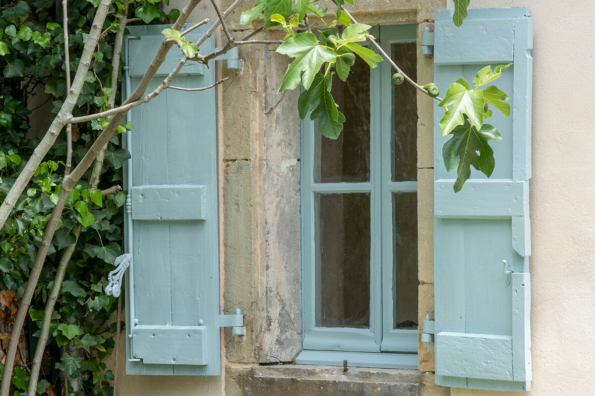 Wooden shutters painted with Rain JB03 coloured paint