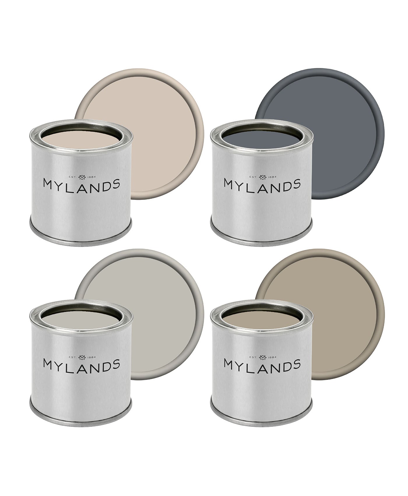 Greys - Sample Pots Set of 4 - Mylands hoxton grey, oratory, chambers gate, egyptian grey