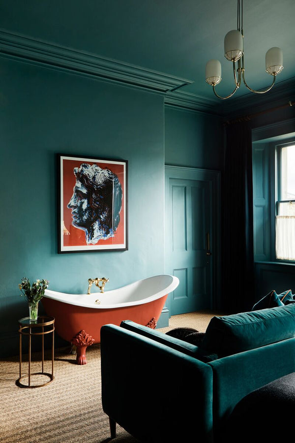 Mylands paint in the colour Burlington Arcade on walls of bathroom.