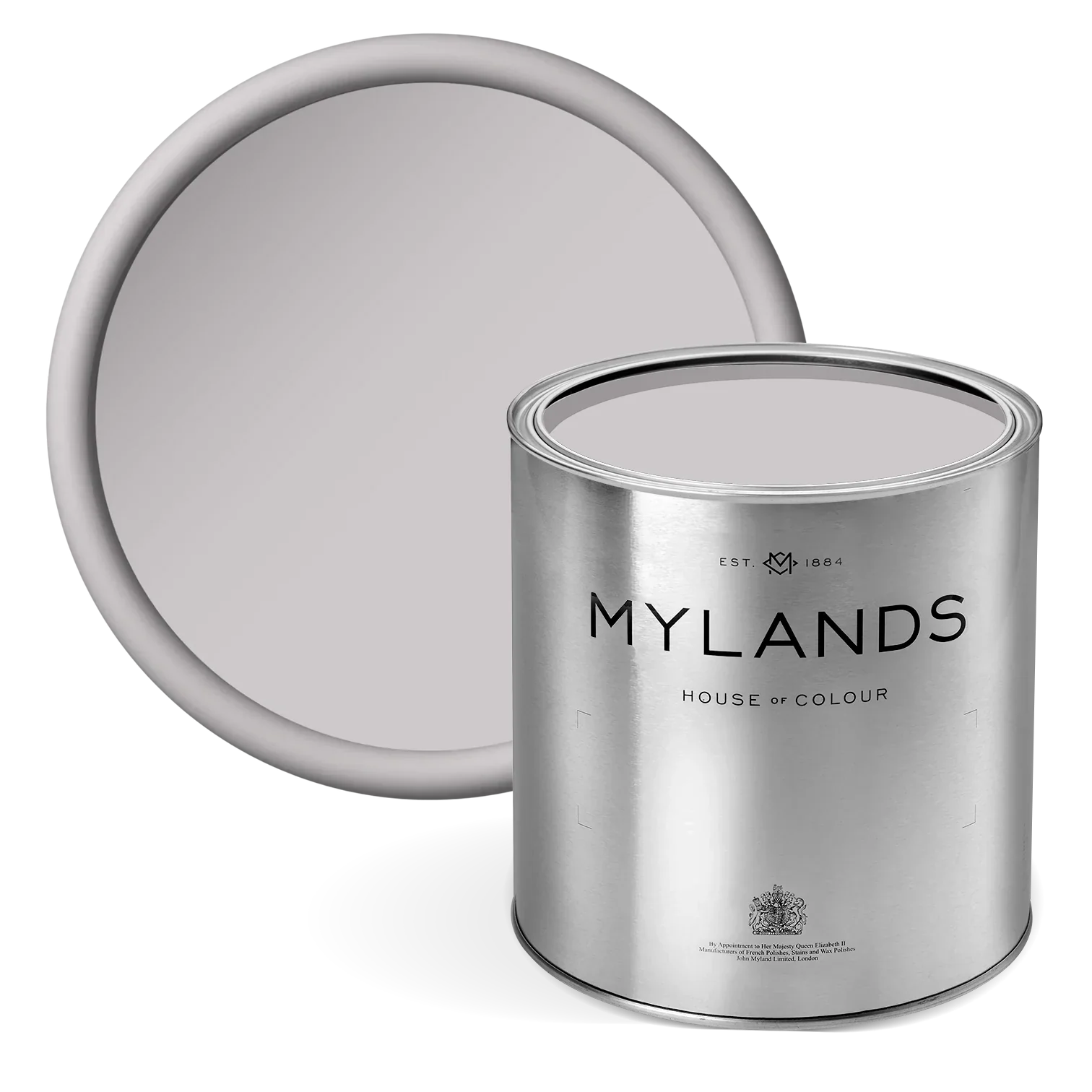 Smithfield™ No.19 - neutral grey paint in Mylands paint tin with a matching colour swatch